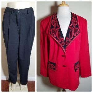 J Song Collection Embroidered Red Black Pants Suit